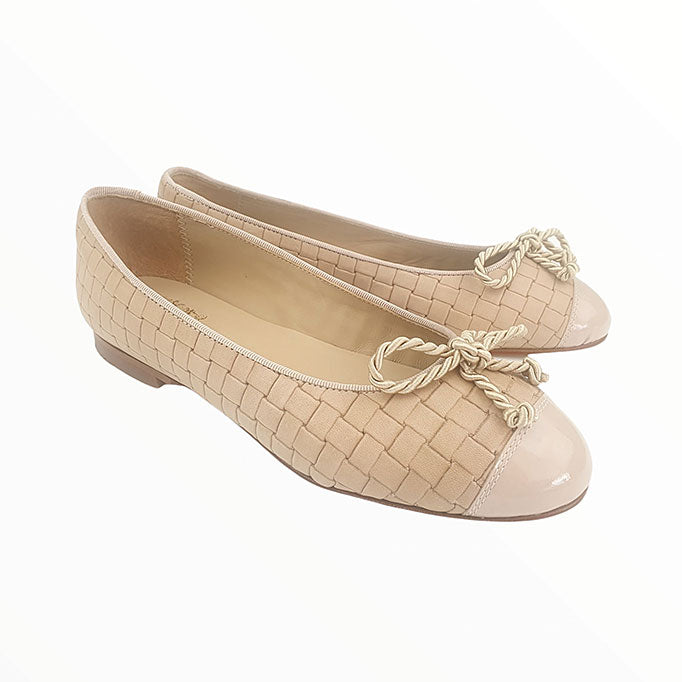 Damen-Ballerinas-Mutter-Kind-Runde-Spitze-CLARA-Beige