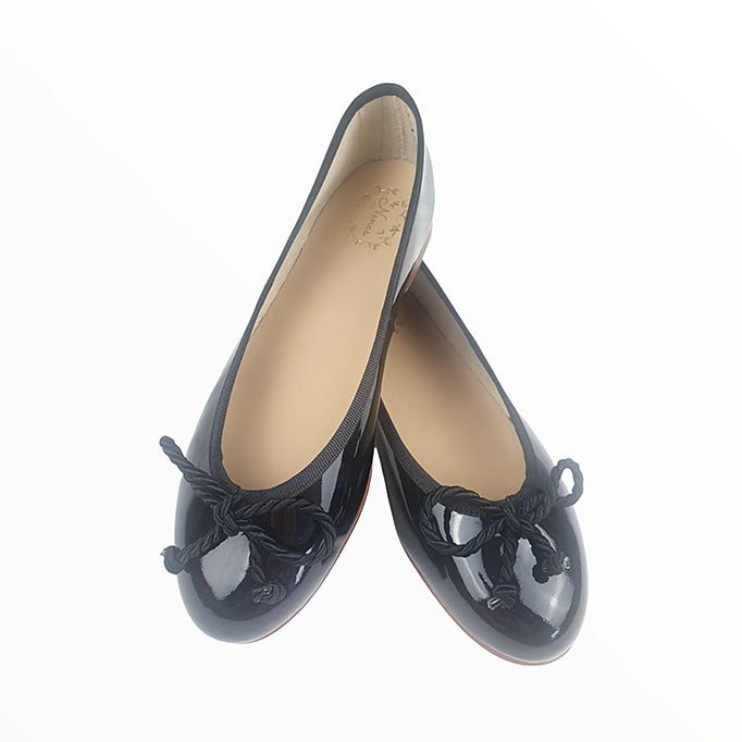 Damen-Ballerinas-Mutter-Kind-Runde-Spitze-PAULA-Lackleder-Schwarz